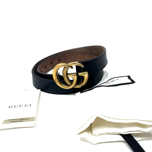 Gucci GG Marmont Black Leather Belt – Gold Buckle, Iconic Style - Picture 1 of 6